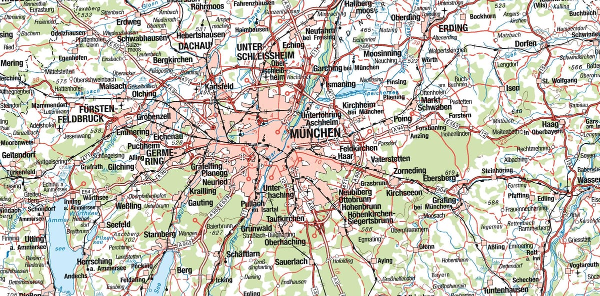 Kaart müncheni ja ümbritsevad linnad